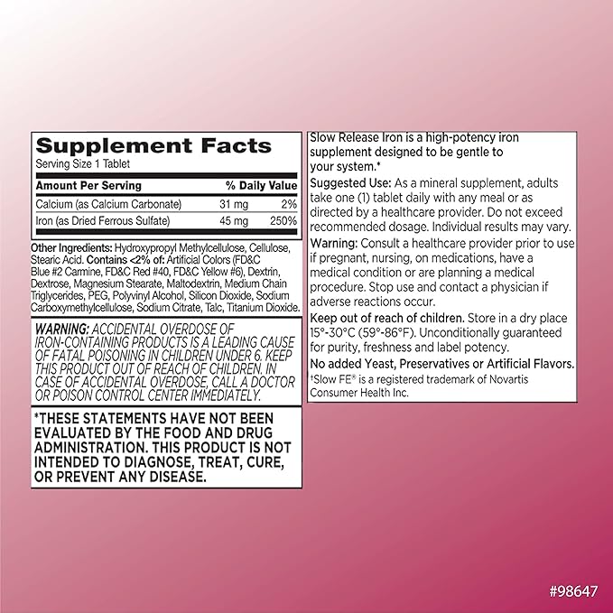 Quality Choice Iron High Potency Slow Release Tablets, 45mg, 60 Tabets Each (Pack of 5)