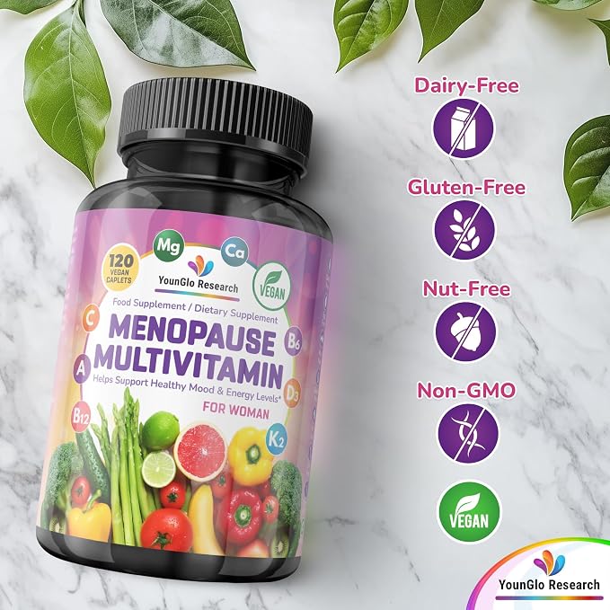 Menopause Supplement - 120 Vegan Caplets - Menopause & Perimenopause Relief Support - Food and Dietary Vitamins - Multivitamin for Women