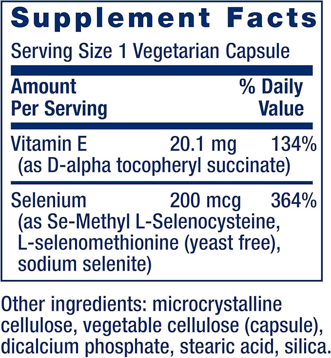 Life Extension Super Selenium Complex, 200 mcg – 3 Forms of Selenium, Vitamin E – Cellular Health & Longevity Support – Gluten-Free, Non-GMO, Vegetarian, 1 Daily – 100 Capsules