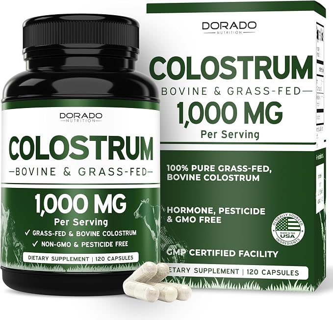 Colostrum Supplement (120 Count) 1000mg Per Serving (Bovine Colostrum Capsules from First Milking Only, Std. to Contain 20% IgG Immunoglobulins) - Grass Fed, No Fillers, Third Party Tested - USA Made
