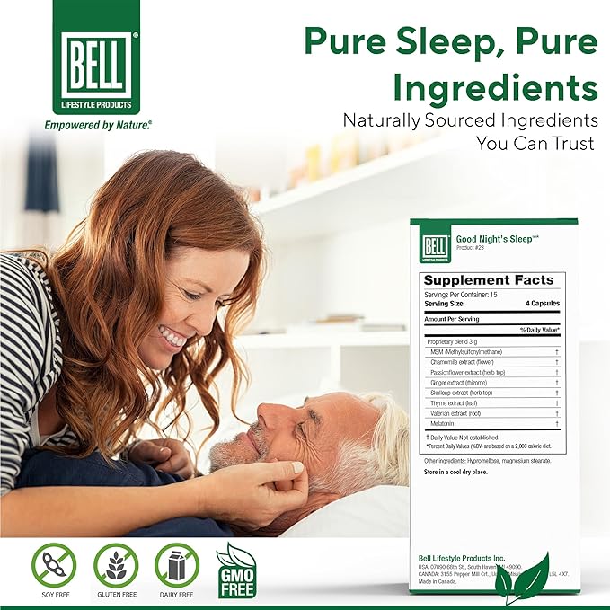 Bell Lifestyle Good Night's Sleep - Natural Sleep Support with Melatonin and Herbal Extracts, Supports Relaxation & Sleep Patterns, 60 Veggie Capsules