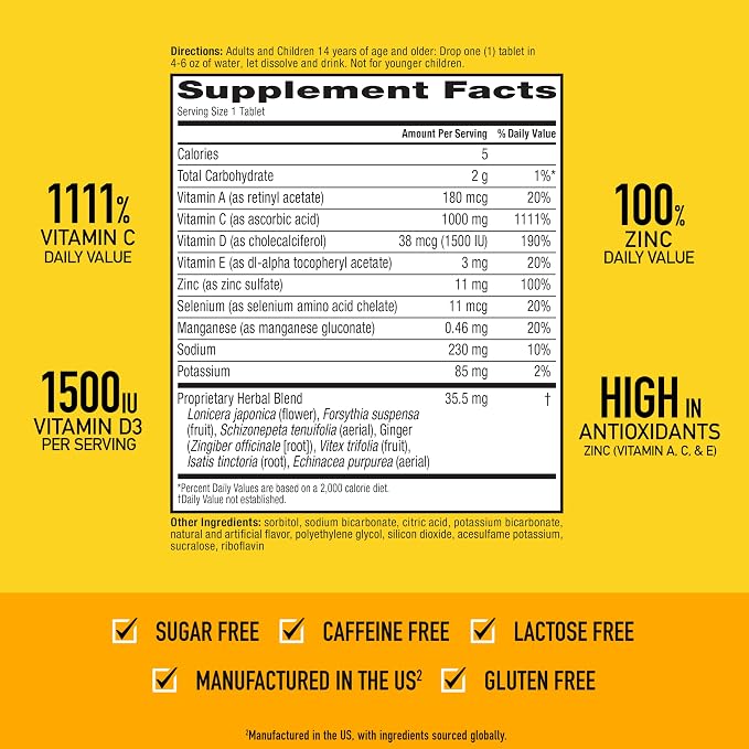 Airborne Variety Pack 1000mg Vitamin C with Vitamin D & Zinc, Sugar Free Multivitamin Immune Support Supplement, Antioxidants Vitamins A C & Vitamin E, 30 Effervescent Tablets, Citrus + Verry Berry