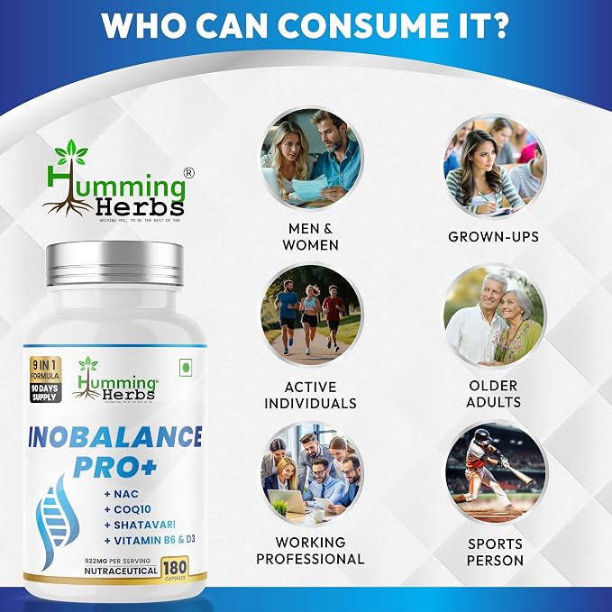 Humming Herbs Inobalance Pro+ — Myo-Inositol, NAC, CoQ10, Shatavari, Zinc, L-Methylfolate, Vitamin B6 & D3 — 922 mg per Serving — 180 Veg Capsules (180)