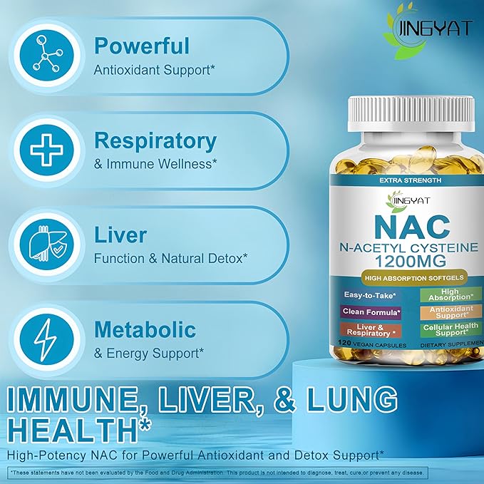 NAC Supplement N-Acetyl Cysteine | High Absorption NAC 1200mg Softgels for Liver & Kidney Detox, Immune Support & Antioxidants | Vegan Capsules | 2 Month Supply | Non-GMO | Gluten Free | 120 Count