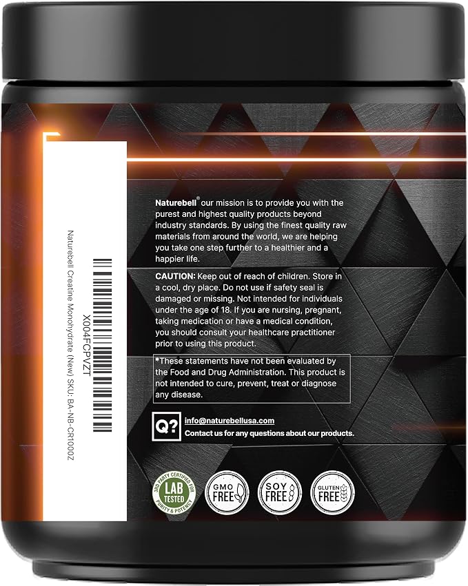 NatureBell Creatine Monohydrate Powder 1,000g, 5,000mg Per Serving, 200 Servings (2.2 lb) | Micronized, Pure & Unflavored | Pre-Workout Muscle Support* | Keto, Vegan, Filler-Free