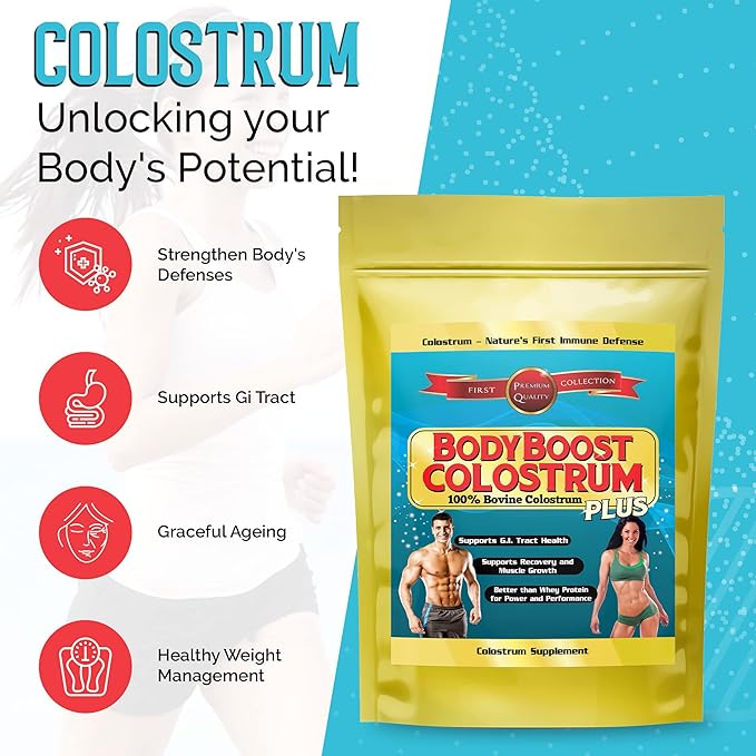 BodyBoost Colostrum Whole, 100% Bovine Colostrum Powder, Immune Booster Supplement with Immunoglobulin & Lactoferrin,Grass Fed Colostrum, Gut Health & Muscle Growth, Diverse Intake, 1 kg, 35 oz