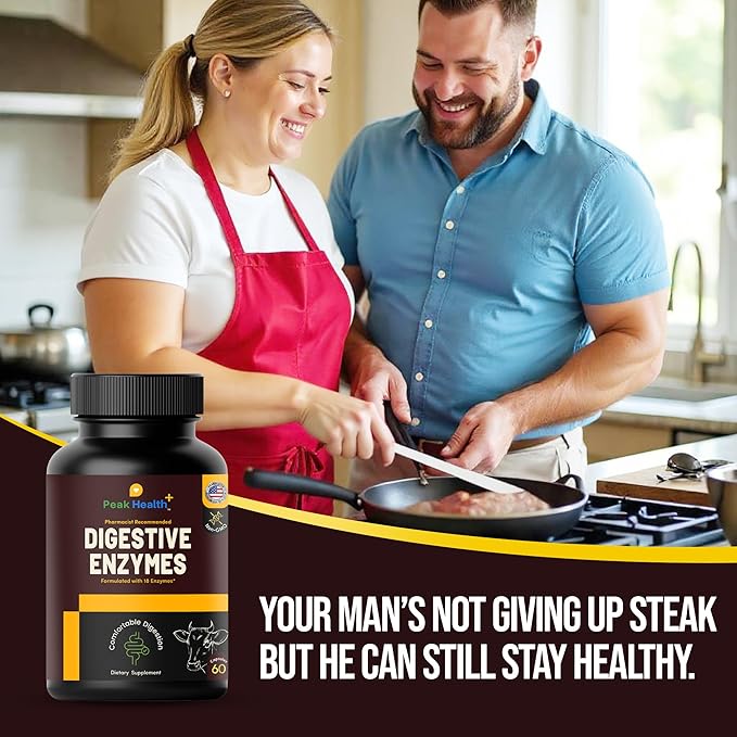 Peak Health, Digestive Enzymes for Foodies | Digestive Support for Meat, Carbs, Fat, Milk and Vegetable Digestion – Pharmacist Formulated 60 Count - USA