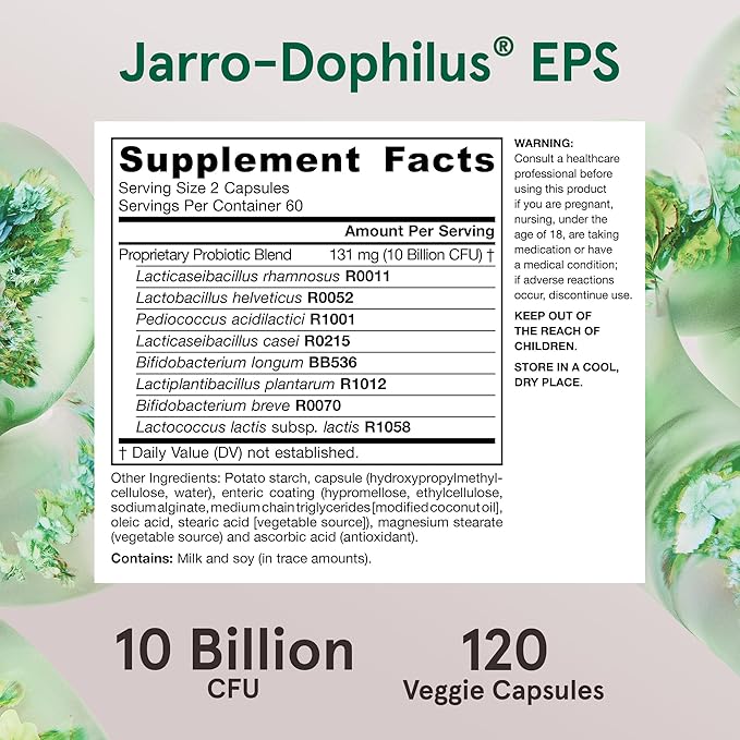 Jarrow Formulas Jarro Dophilus Probiotics 10 Billion CFU - Probiotic Supplement Capsules for Digestive Health & Gut Health for Women and Men, 120 Veggie Capsules, Up to 60 Days, Shelf Stable