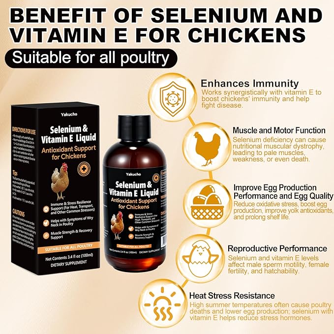 E+S Poultry Vitality Formula | Selenium for Chickens and All Poultry | Nutrient Support Liquid for Energy Balance and Mobility | Feed Mix Additive for Healthy Growth