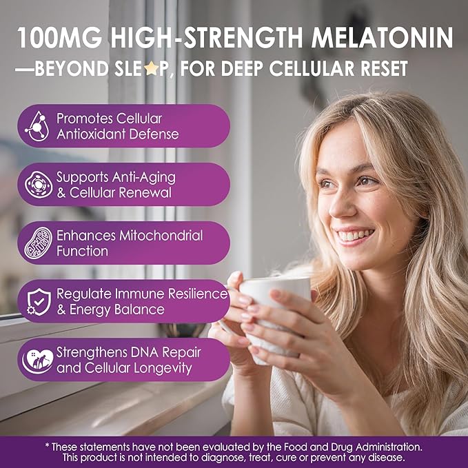 Melatonin 100mg for Antioxidant & Cognitive Health, Ultra High Dose Melatonin with CoQ10, Turmeric, Trans-Resveratrol, Vitamin B12 C E for Brain Anti-Aging, Cellular Repair and Energy, 150 Softgels