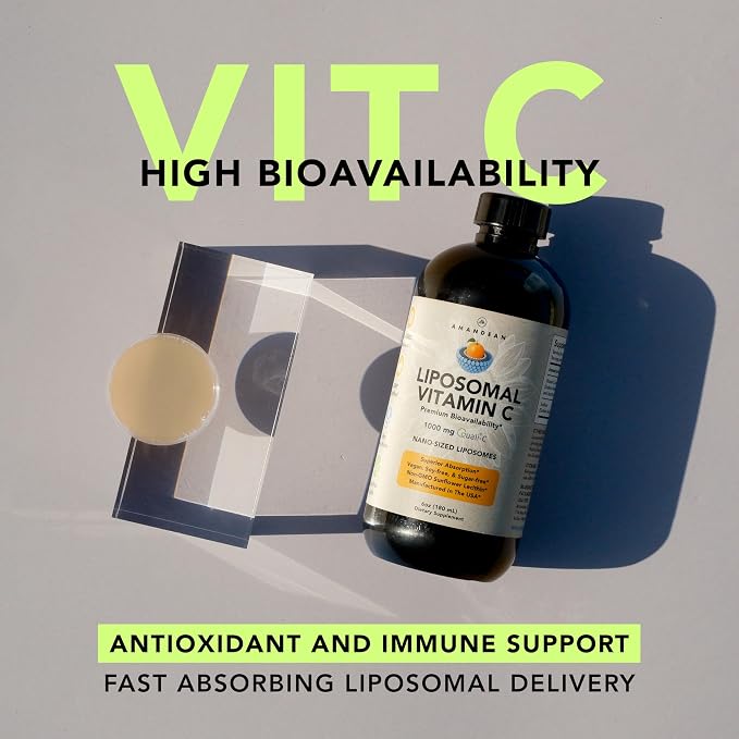 AMANDEAN Liposomal Vitamin C 1000mg. Liquid VIT C Supplement. Immune Support, Skin Health, Collagen Production. Fast Absorbing Antioxidant Delivery. Quali-C, Soy-Free, Vegan, Non-GMO.
