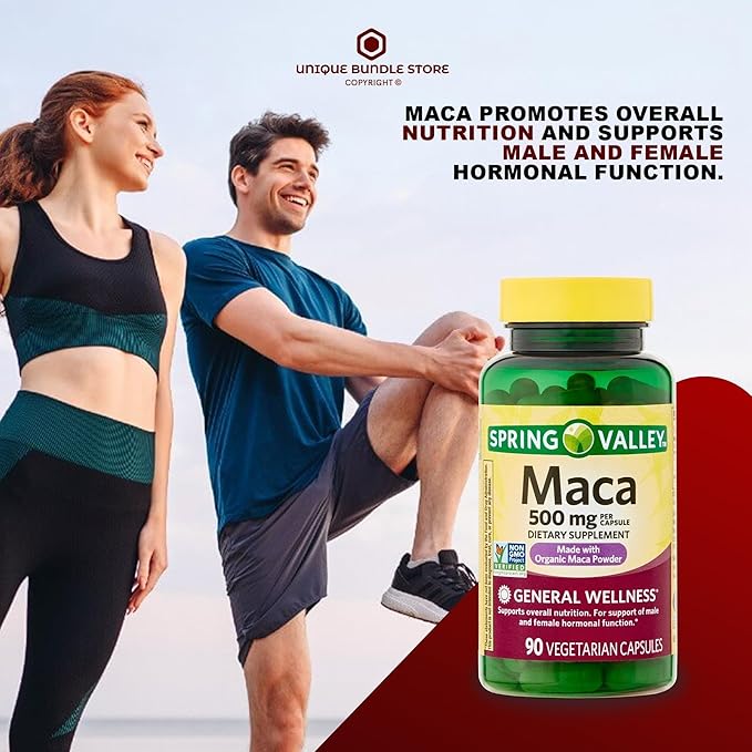 Unique Bundle Store Maca 500mg – 90 Vegetarian Capsules, Organic Maca Root Supplement, Dietary Supplement for General Wellness, Non-GMO, Gluten-Free, 500 mg Maca per Capsule (Pack of 2)