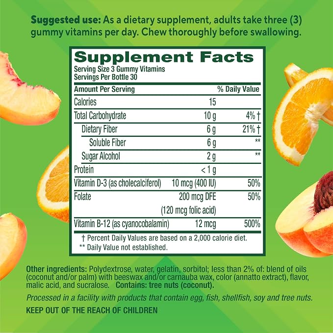 Vitafusion GLP1 Gummy Supplement | 90 Sugar Free Gummies | Vitamin & Mineral Blend with Fiber, D3, B12, and Folate | for Women & Men | Tropical Peach Flavor | Gluten Free Formula