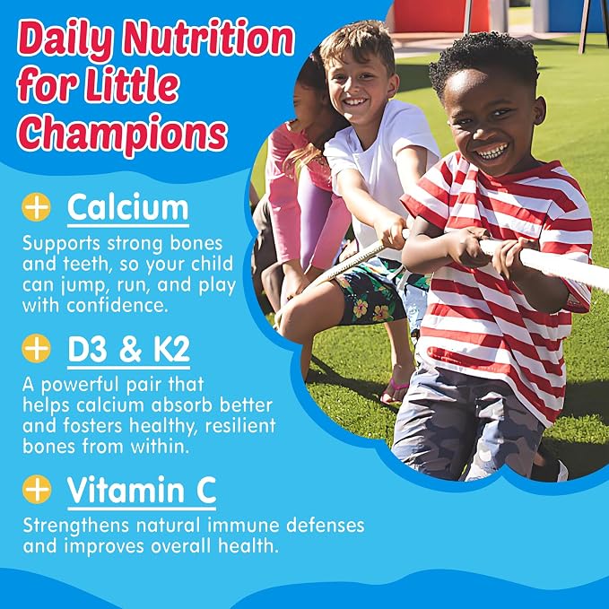 Kids Omega 3 Gummies + Calcium 400mg + Vitamin D3 K2 + C, Omega-3 DHA & EPA Supplement - No Fish Burps, No Sugar - Kids & Teens Omḛga 3 + Multivitamin Gummy for Strong Bones, Brain, Immune, Eye, 2Pack
