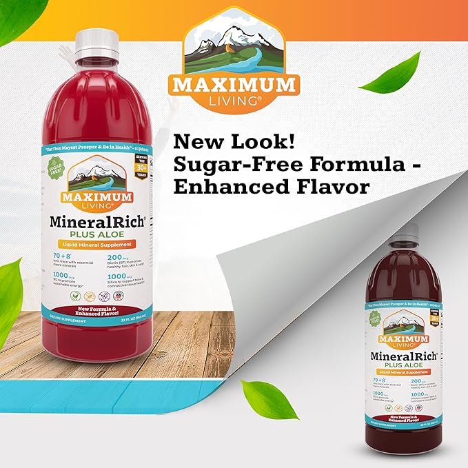 Maximum Living MineralRich Minerals Supplement with Aloe - Liquid Blend of Vitamins and Trace Minerals - 32 oz