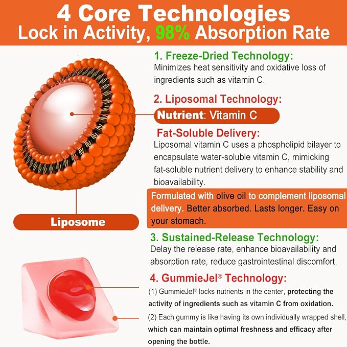 Natural Liposomal Vitamin C Gummies for Adults Kids 9+, Chewable Vitamin C w/ 11mg Zinc, D3, Elderberry, Echinacea, Bioflavonoid,Immune Support, Whole Food VIT C from Fruits, Sugar Free, 2Pack