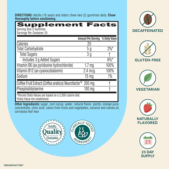 NEURIVA Plus Decaffeinated Nootropic Brain Supplement for Memory, Focus & Concentration & Cognitive Function, Clinically Tested NeuroFactor, Phosphatidylserine, Vitamins B6 B12,50ct Strawberry Gummies