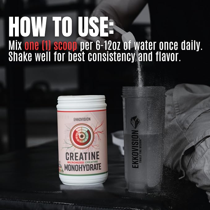 Ekkovision Creatine Monohydrate Powder, Micronized, Unflavored, Pre Workout & Post Workout Supplement for Men and Women, Energy Support, Easy to Mix in Shakes, Smoothies & Beverages, 100 Servings