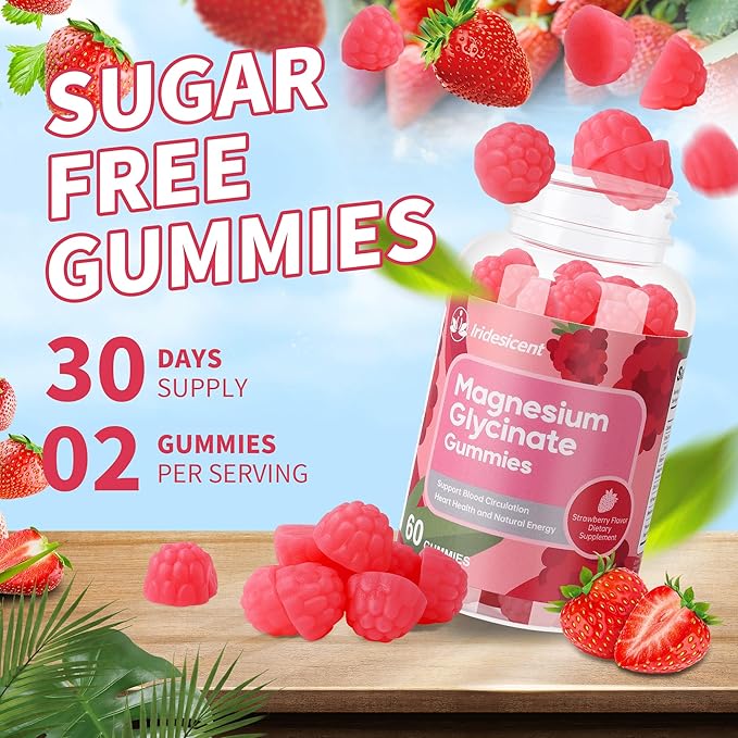 Magnesium Glycinate Gummies, Sugar Free Magnesium Supplement w/Ashwagandha, Zinc, Vegan Magnesium Glycinate Supplement for Adults - 120 Strawberry Gummies