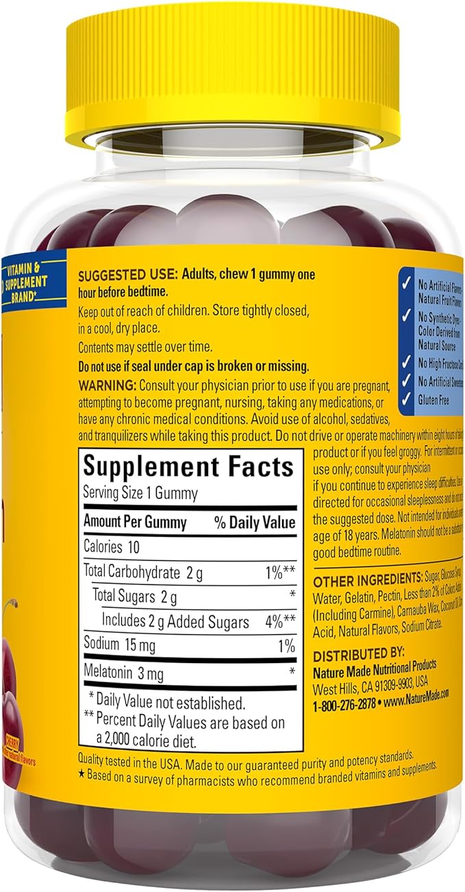 Nature Made Time Release Melatonin 3mg Gummies,100% Drug Free Sleep Aid for Adults,60 Melatonin Gummies,60 Day Supply,(Pack of 2)