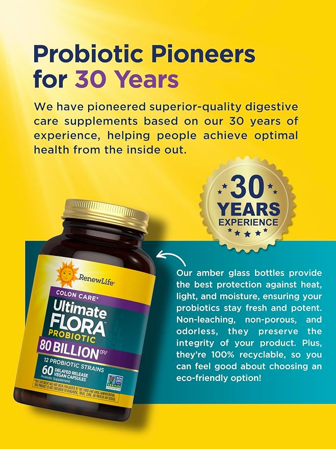 Renew Life Probiotic Colon Care Probiotic Capsules, Daily Supplement Offers Colon Support, L. Rhamnosus GG, Dairy, Soy and gluten-free, 80 Billion CFU, 60 Count