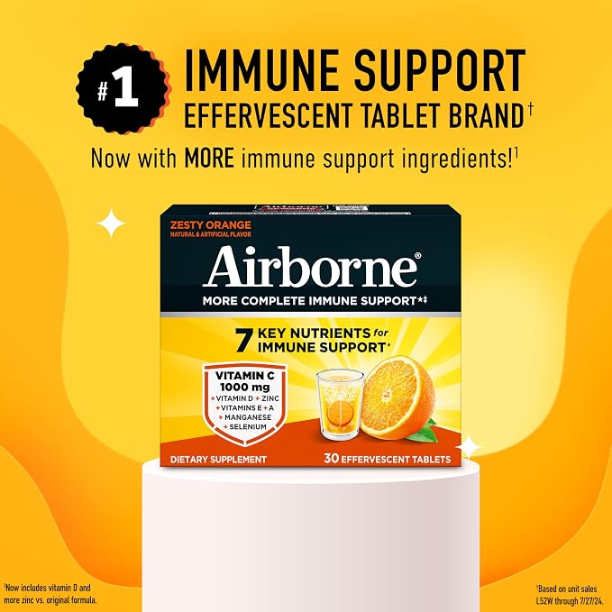 Airborne Variety Pack 1000mg Vitamin C with Vitamin D & Zinc, Sugar Free Multivitamin Immune Support Supplement, Antioxidants Vitamins A C & Vitamin E, 30 Effervescent Tablets, Citrus + Verry Berry