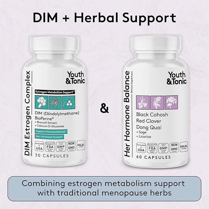 Youth & Tonic DIM Supplement for Women – Estrogen Metabolism & Hormonal Support – Menopause, Perimenopause & Premenopausal Bundle, 90 Capsules