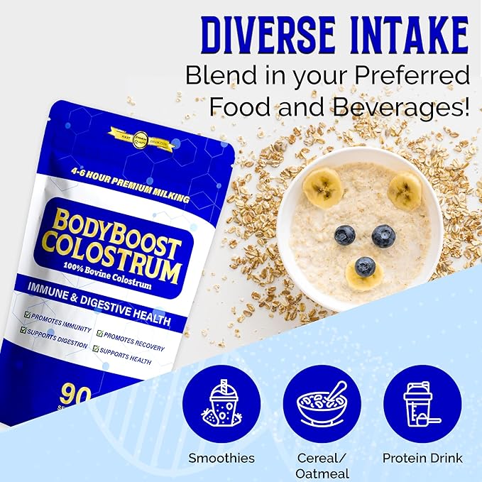 BodyBoost Premium Colostrum Whole, 100% Bovine Colostrum Powder, Immune Booster Supplement with Immunoglobulin & Lactoferrin, Grass Fed Colostrum Powder, Gut Health, Diverse Intake,16 oz