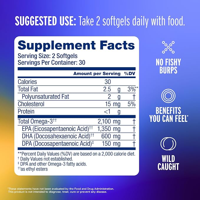 Oceanblue Professional Omega-3 2100mg Fish Oil Supplement – Triple Strength, High Potency EPA, DHA & DPA – Burpless, Wild-Caught, Natural Orange Flavor – 120 Count (Pack of 1)