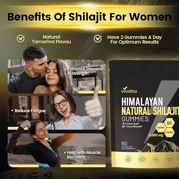 VivoNu Shilajit* Gummies,Pure Himalayan* micronutrient Supplement, Himalayan Premium Ingredient with Shilajit, Ashwagandha, Gokshura, Fulvic Acid & 85+ Trace Minerals I for Men & Women (3000MG/2 Bag)