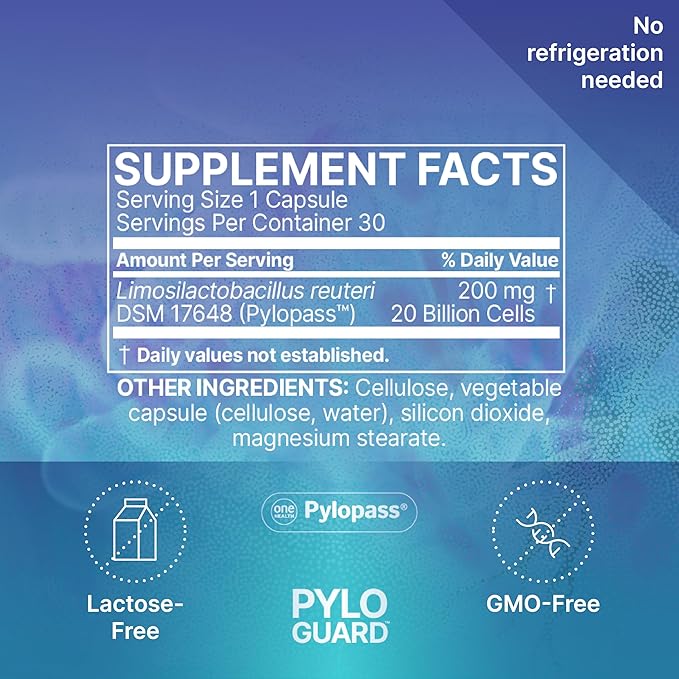 Microbiome Labs PyloGuard - Patented L reuteri DSM17648 to Improve Digestive Comfort - Gut Health & Immune Support Supplement - Postbiotic (30 Capsules)