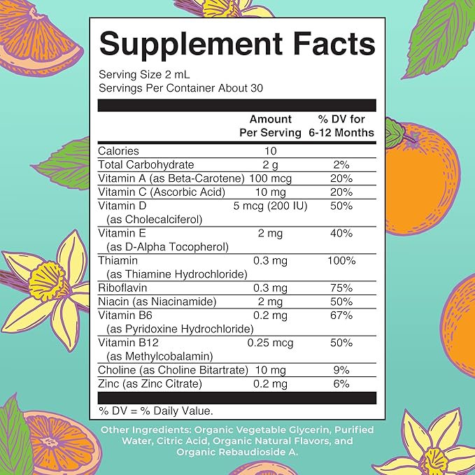 MARYRUTH'S Organics Multivitamin for Infants | USDA Organic | Multivitamin Liquid Drops for Babies 6-12 Months | Immune Support & Overall Wellness | Vegan | Non-GMO | Gluten Free | 2 Fl Oz