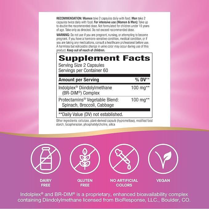 Nature's Way DIM-Plus DIM Supplement, BR-Diindolylmethane 100 mg per 2- Capsules, Supports Balanced Estrogen Metabolism, Prostate Function, and Premenstrual Breast Comfort*, 120 Vegan Capsules