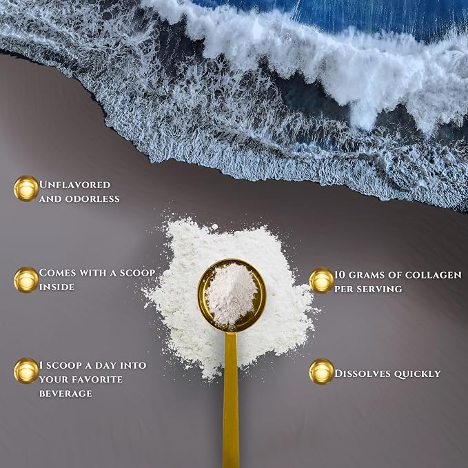 Marine Collagen Peptides Powder with Hyaluronic Acid, Coenzyme Q10, Vitamin C - Promote Firm Skin, Strong Nails&Hair, Healthy Joints - Hydrolyzed Collagen from Atlantic Cod - 10g per Serving