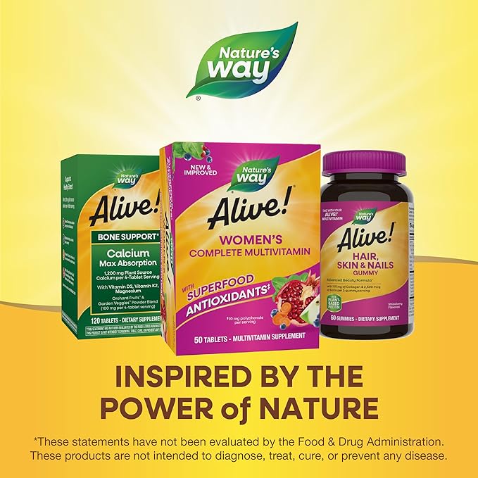 Nature's Way Alive! Women's Energy Multivitamin Tablets, Supports Cellular Energy*, Fruit and Veggie Powder Blend (100mg per Serving), 50 Tablets, (Pack of 2)