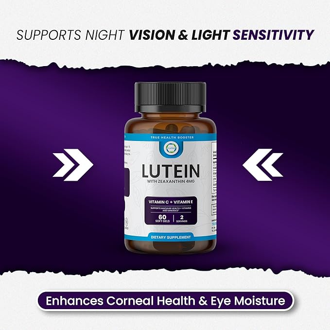 Lutein Vitamin C + Vitamin E – 20mg Lutein with 4mg Zeaxanthin – Eye Health Support – Blue Light & UV Protection – Supports Macular & Retinal Function – 60 Softgels – USA Made – GMP Certified