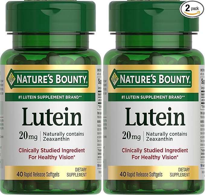 Nature's Bounty Lutein Pills, Eye Health Supplements and Vitamins, Support Vision Health, 20 mg, 40 Softgels (Pack of 2)