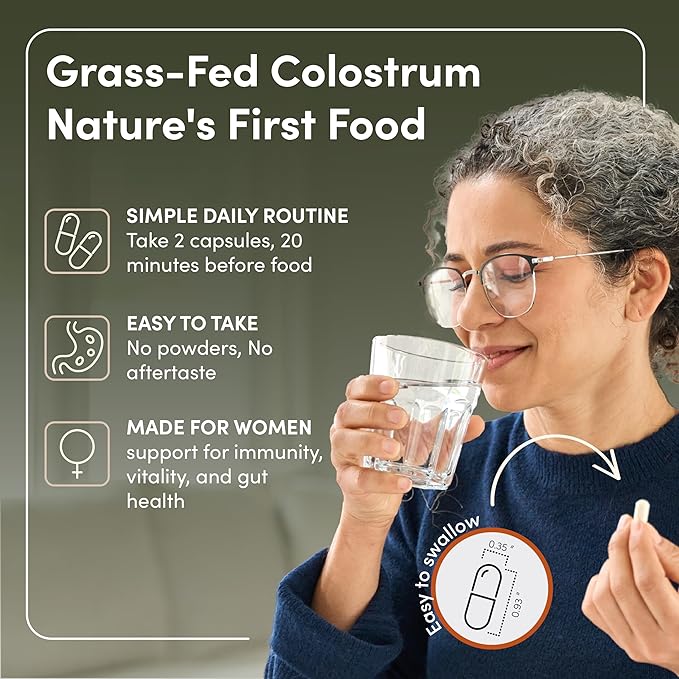 Rhea Bovine Colostrum Supplement for Women, Colostrum Capsules for Gut Health, Digestion, Bloating, Beauty, Immune Support, Bovine Colostrum for Humans, Colostrum Pills (60caps)