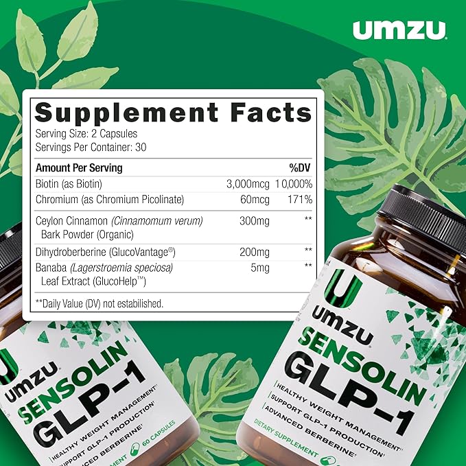 UMZU Sensolin GLP-1 Support Supplement – 30 Day Supply – with Dihydroberberine, Ceylon Cinnamon, Chromium & Biotin – Supports Metabolic Function, Focus & Energy Balance