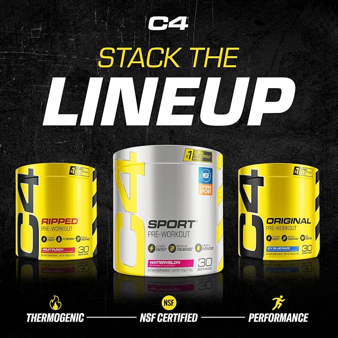 Cellucor C4 Sport Pre Workout Powder Blue Raspberry - Pre Workout Energy with 3g + 135mg Caffeine and Beta-Alanine Performance Blend - NSF Certified for Sport | 30 Servings