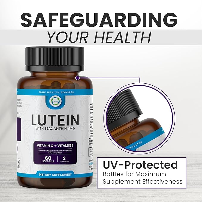 Lutein Vitamin C + Vitamin E – 20mg Lutein with 4mg Zeaxanthin – Eye Health Support – Blue Light & UV Protection – Supports Macular & Retinal Function – 60 Softgels – USA Made – GMP Certified