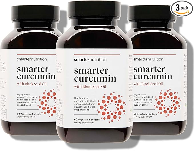 SMARTERNUTRITION Curcumin Softgels - Vegan High Absorption 400 mg Curcumin Supplement Standardized to 95% Tetrahydrocurcuminoids + Black Seed Oil & Ginger for Joint & Immune Health - 180 Ct
