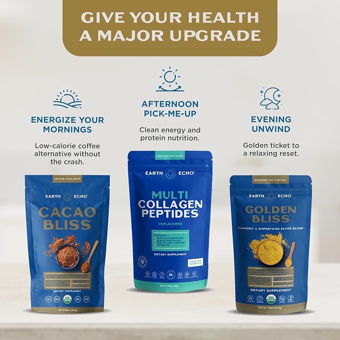 Earth Echo Multi Collagen Peptides Powder - Unflavored Hydrolyzed Collagen with Vitamin C & Hyaluronic Acid for Skin, Joints, Gut & Immunity - Non-GMO, Dairy-Free, Keto-Friendly - 26 Servings