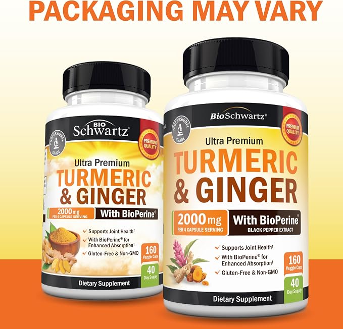 Turmeric and Ginger Supplement with BioPerine - Turmeric Curcumin with Black Pepper & Organic Ginger for Enhanced Absorption for Digestion Knee & Joint Support - Vegan & Non-GMO (40 Servings)