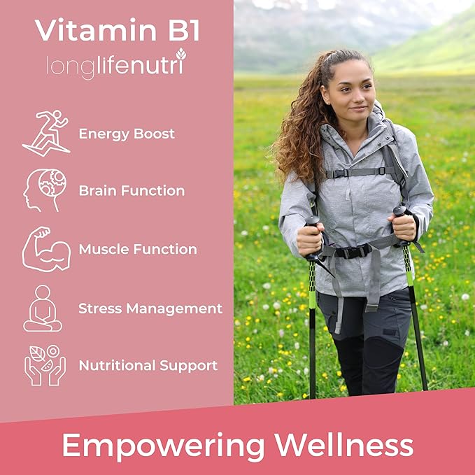 LongLifeNutri Vitamin B1 Liquid Drops - Thiamine Mononitrate Organic Supplement for Energy and Nerve Health, Fast Absorption, 4 FL OZ, 5-Month Supply, Lab Tested, Made in USA