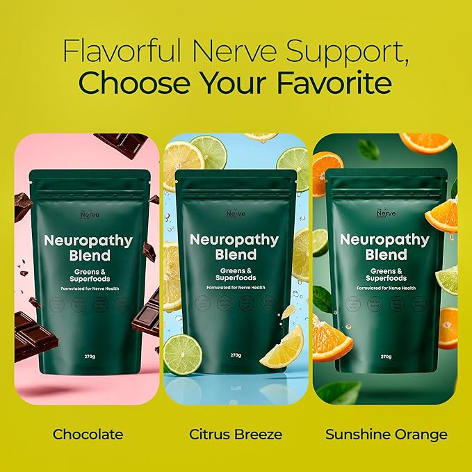 The Nerve Brand Neuropathy Superfood Blend, Greens Powder with R Alpha Lipoic Acid & Lions Mane for Nerve Support, Citrus Breeze, 30 Servings