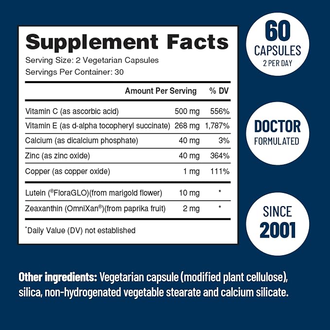 VisiVite AREDS 2 Select Eye Vitamins for Macular Support - Vitamins for Eyes with Zeaxanthin Plus Lutein Macular Supplement - Premium Macular Health Formula - Eye Supplements for Adults - 60 Capsules