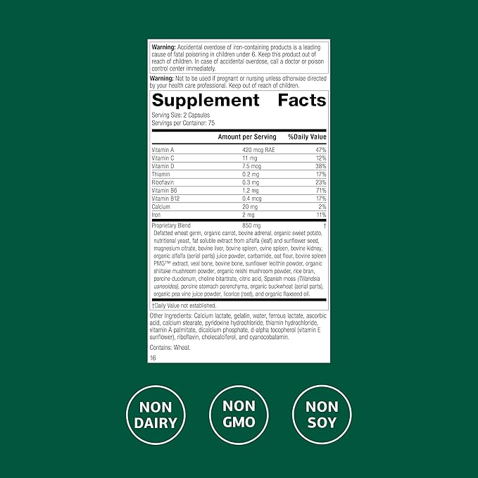 Standard Process Catalyn with Iron - Supplement for Energy & Metabolism Support - Includes Vitamins A, C & D - Non-Dairy & Non-Soy - 150 Capsules (75 Servings)