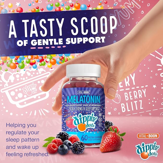 Dippin' Dots Extra Strength Melatonin 20mg Gummies for Adults - Melatonin Gummies with 20mg per Serving - Vegan Friendly Nighttime Sleep Supplement - Made with Natural Colors & Flavors (60 Count)