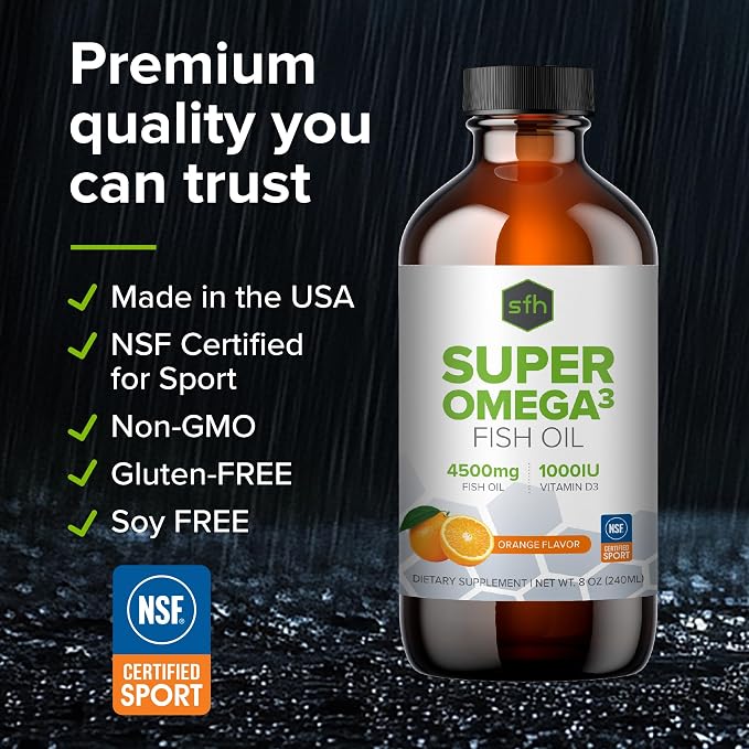 SFH Omega 3 Fish Oil Liquid 3400mg |EPA & DHA + 1000 IU Vitamin D3 | Lemon Flavor Liquid Fish Oil Supplement | Sustainably Sourced Alaskan Pollock | 8 fl oz